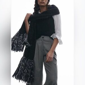 Anthropologie Black and Gray Fringed chunky Scarf